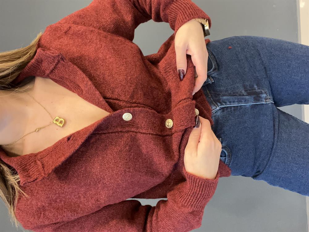 Gold Düğmeli̇ Premi̇um Hirka Bordo