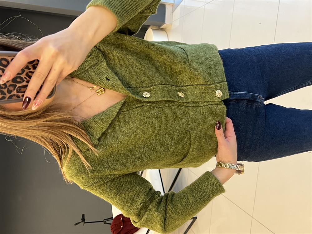 Gold Düğmeli̇ Premi̇um Hirka Yeşi̇l