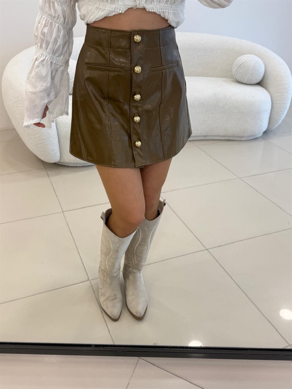 GOLD DÜĞMELİ RUGAN MİNİ ETEK YEŞİL