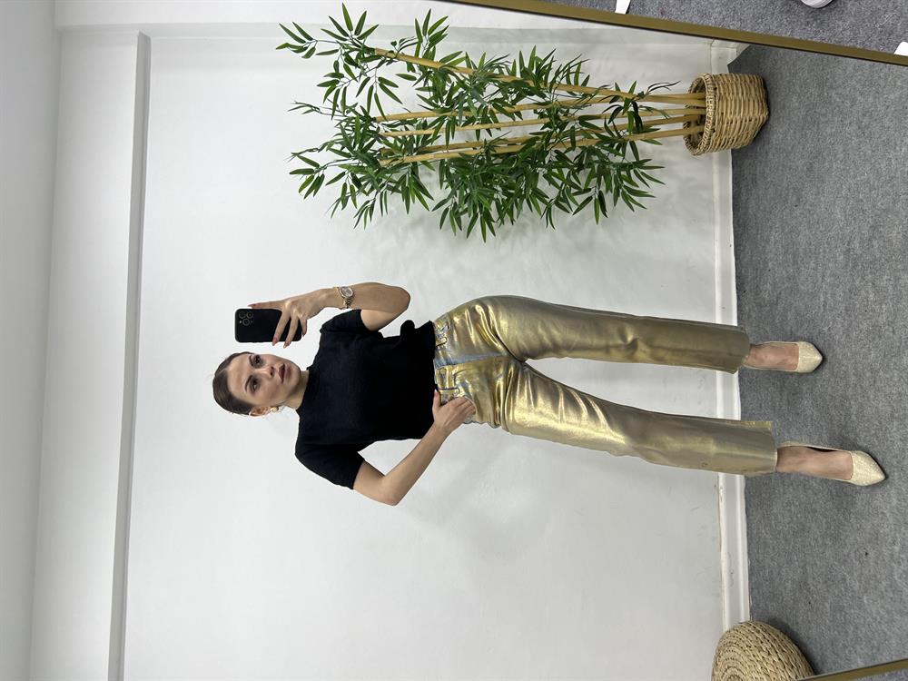 Gold Renk Li̇krali Varakli Parlak Jean