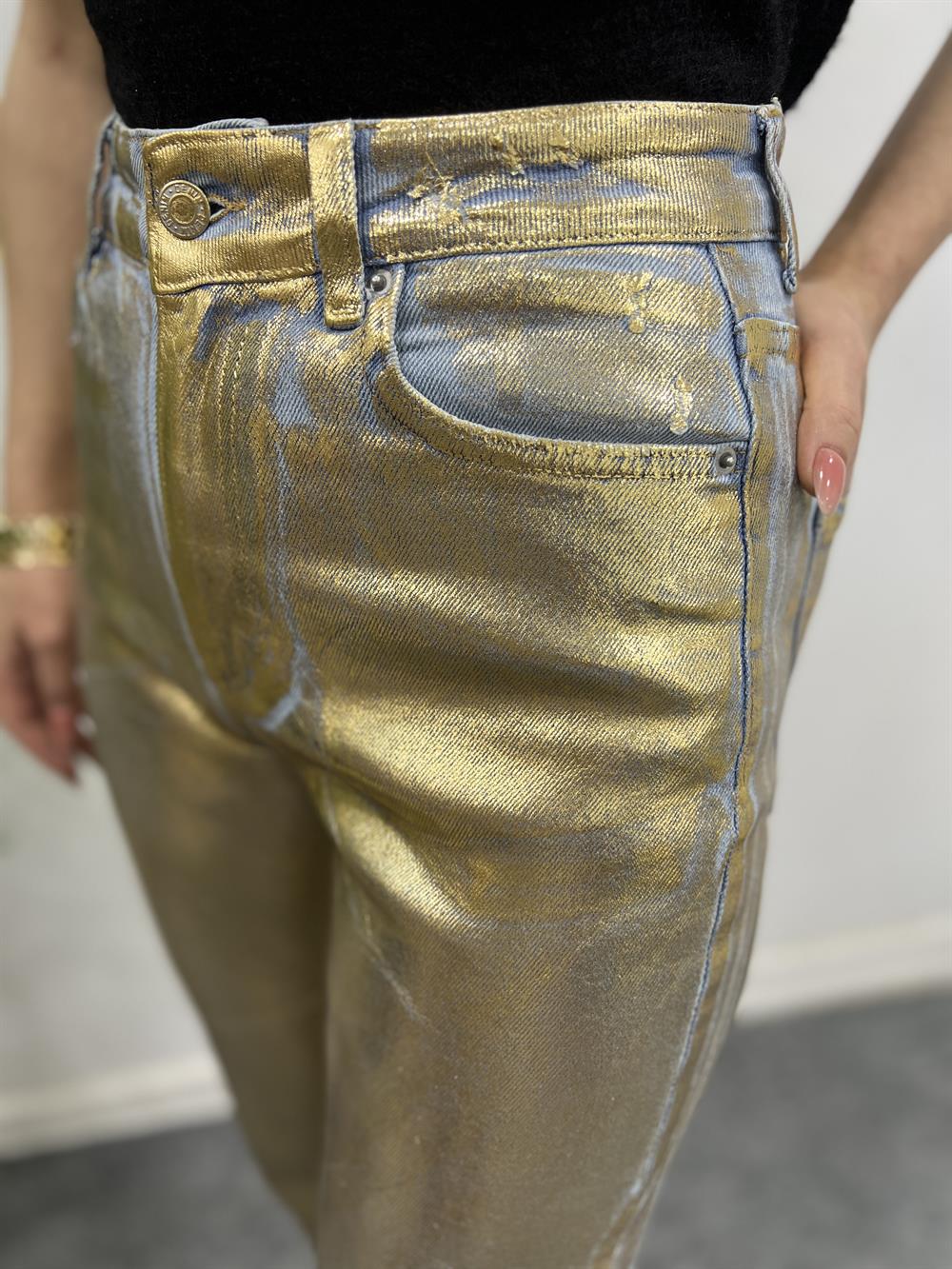 Gold Renk Li̇krali Varakli Parlak Jean