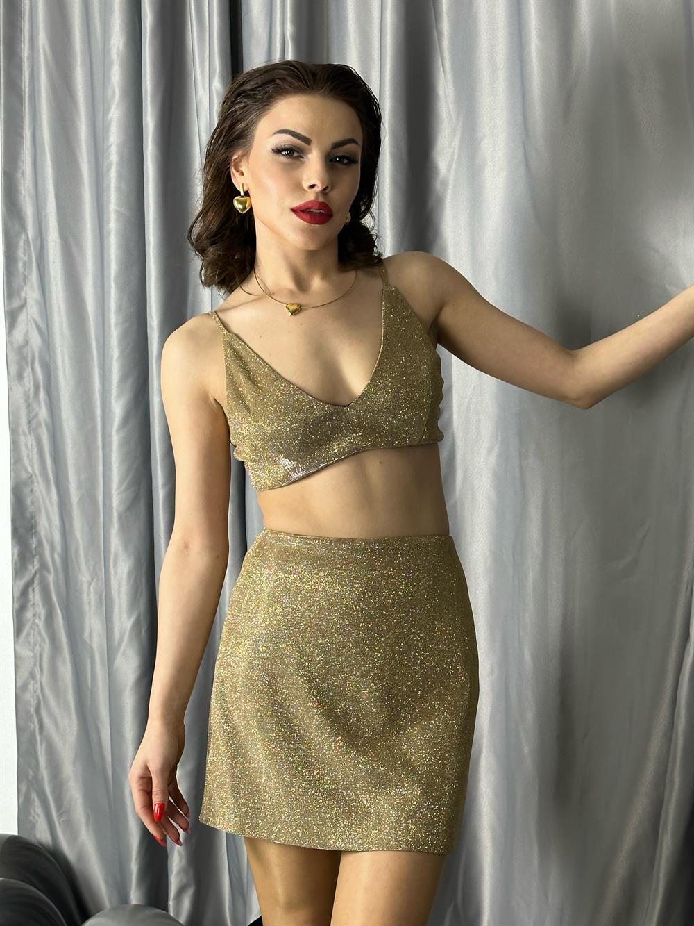 Gold Si̇mli̇ Etek Büsti̇yer Takim