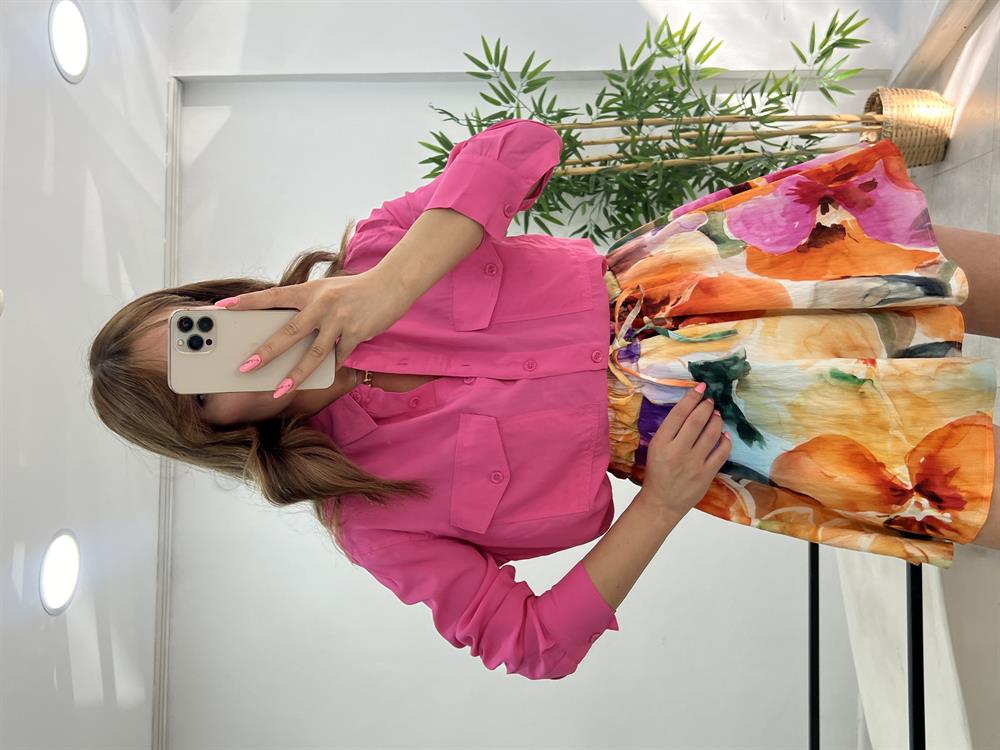 Grep Kumaş Cepli Gömlek Pembe