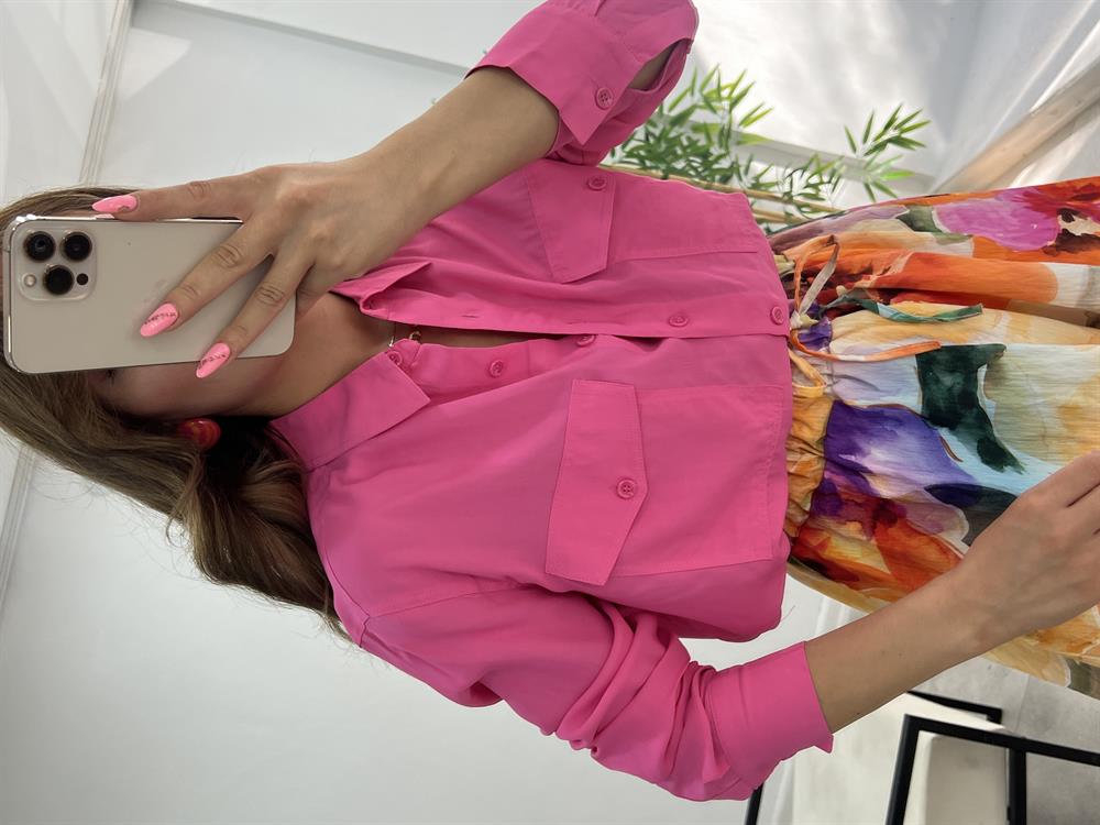 Grep Kumaş Cepli Gömlek Pembe