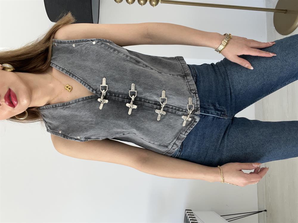 Gri̇ Deni̇m Tasarim Yelek