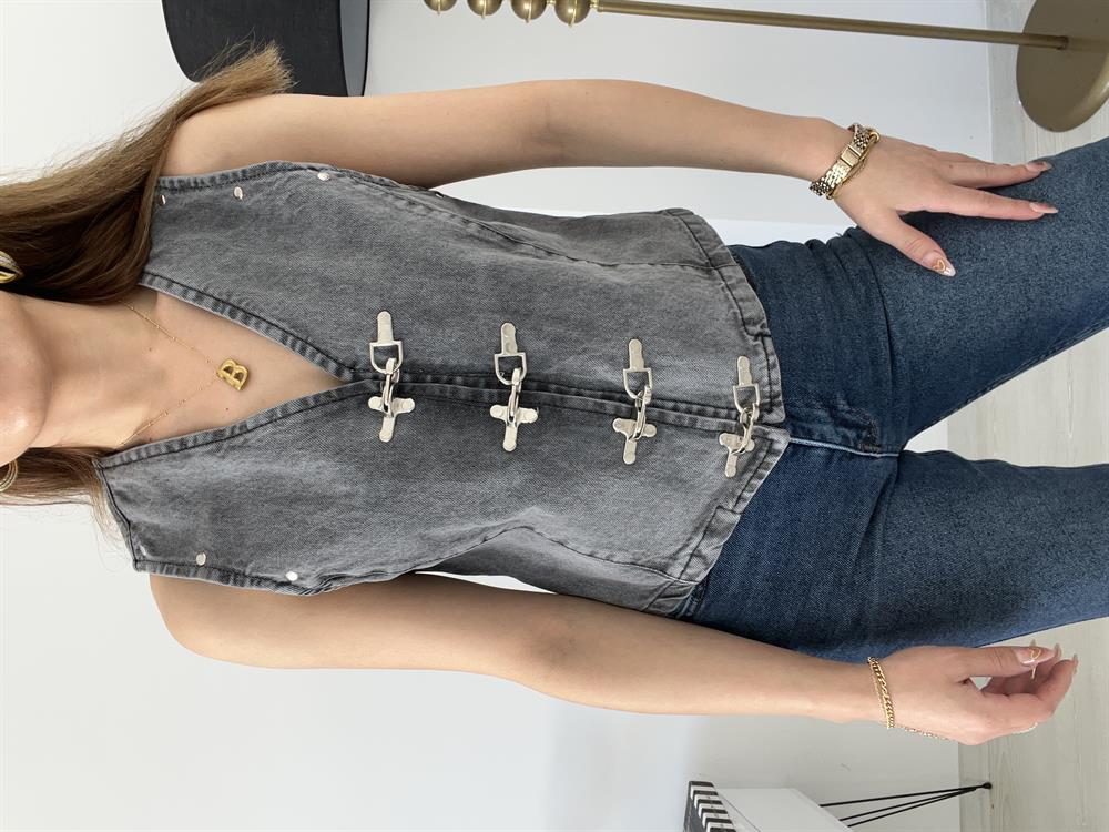 Gri̇ Deni̇m Tasarim Yelek