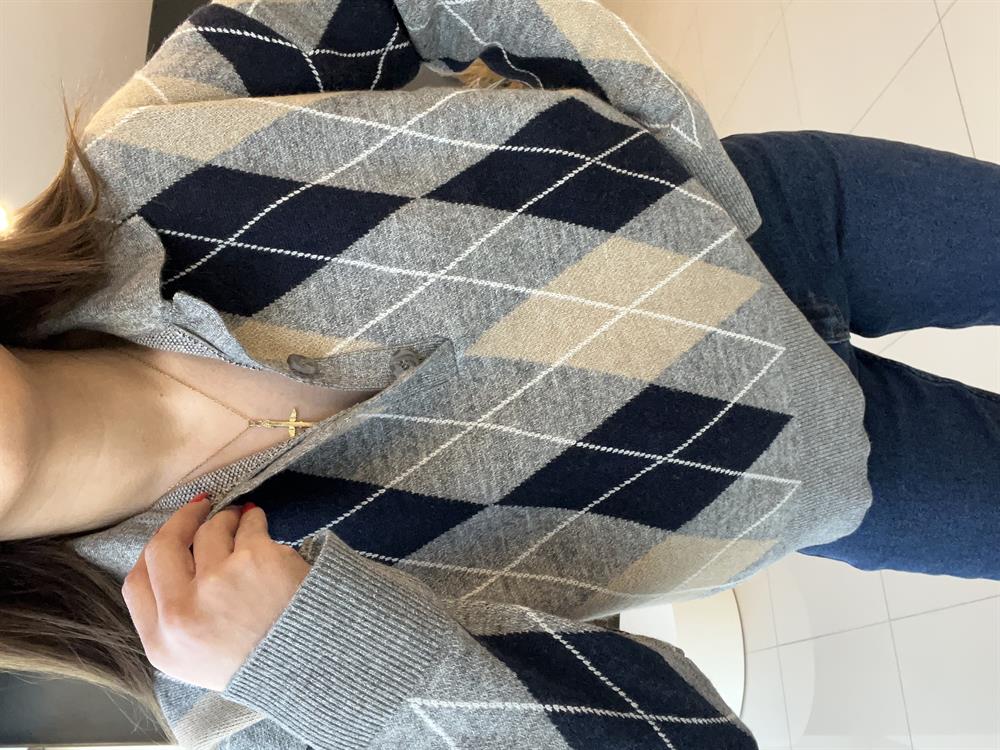 Gri̇ Polo Yaka Baklava Kazak