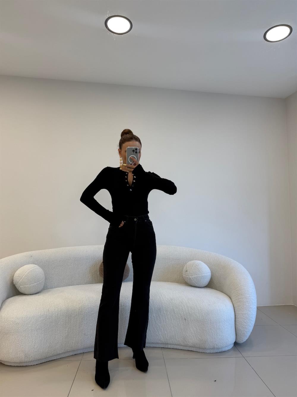 HAFİF İSPANYOL KESİK PAÇA LİKRALI MOM JEAN ANTRASİT 