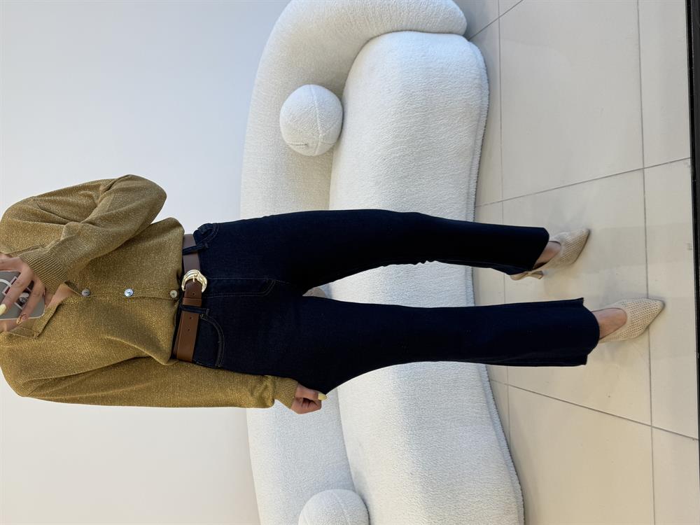 HAFİF İSPANYOL KESİK PAÇA LİKRALI MOM JEAN KOYU LACİVERT