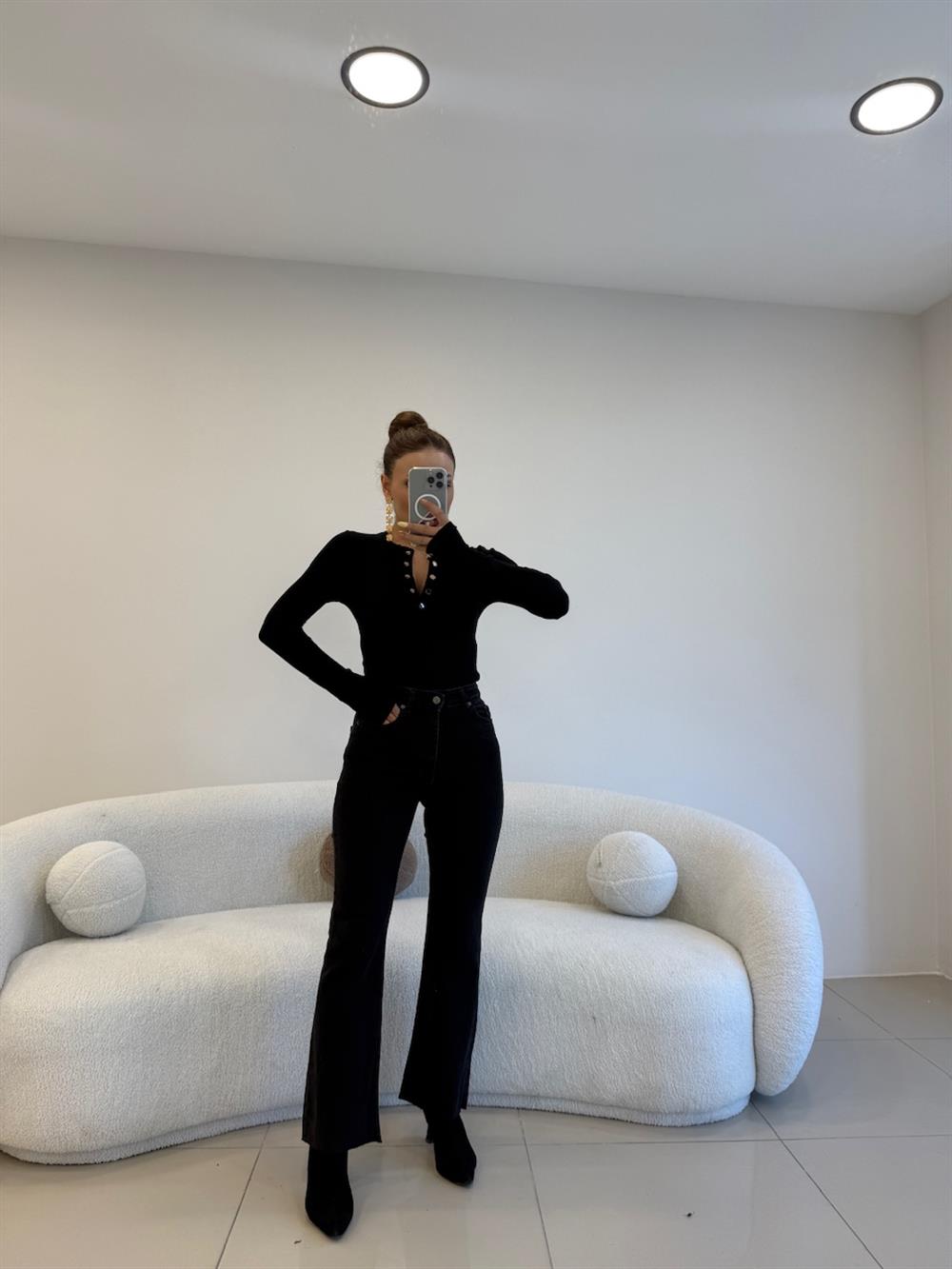 HAFİF İSPANYOL KESİK PAÇA LİKRALI MOM JEAN ANTRASİT 