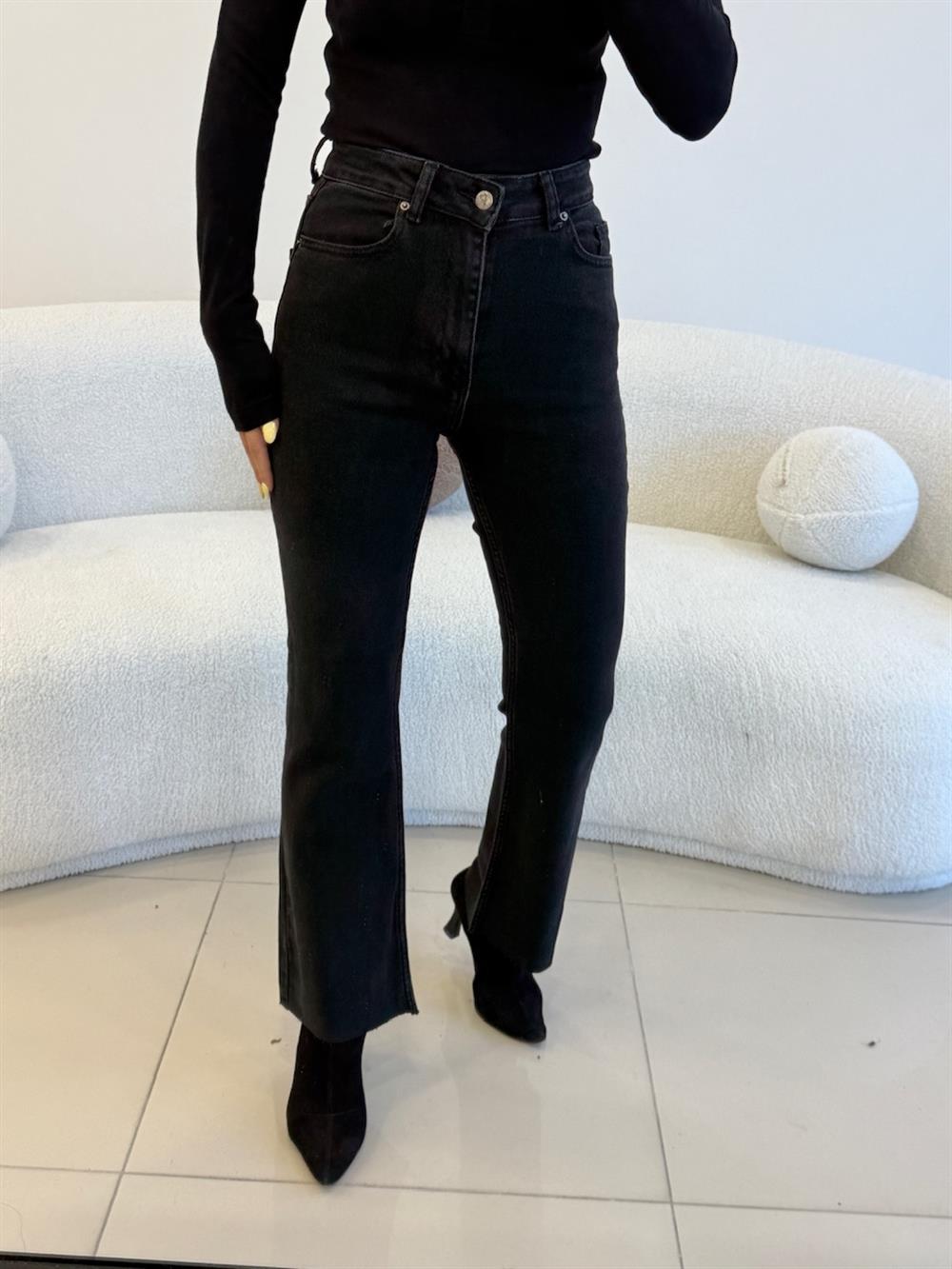 HAFİF İSPANYOL KESİK PAÇA LİKRALI MOM JEAN ANTRASİT 