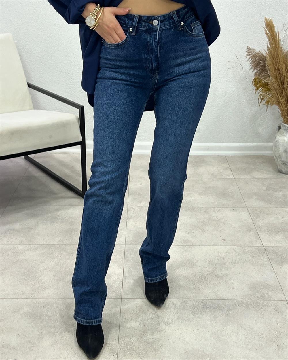 Hafi̇f Li̇kra Taşlanmiş Laci̇verti̇ Palazzo Jean