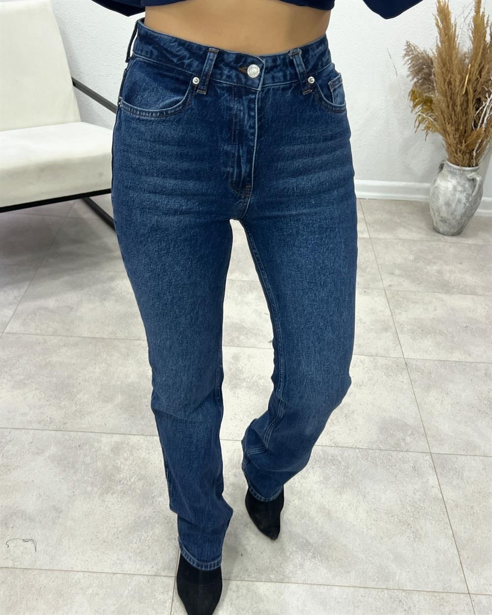 Hafi̇f Li̇kra Taşlanmiş Laci̇verti̇ Palazzo Jean