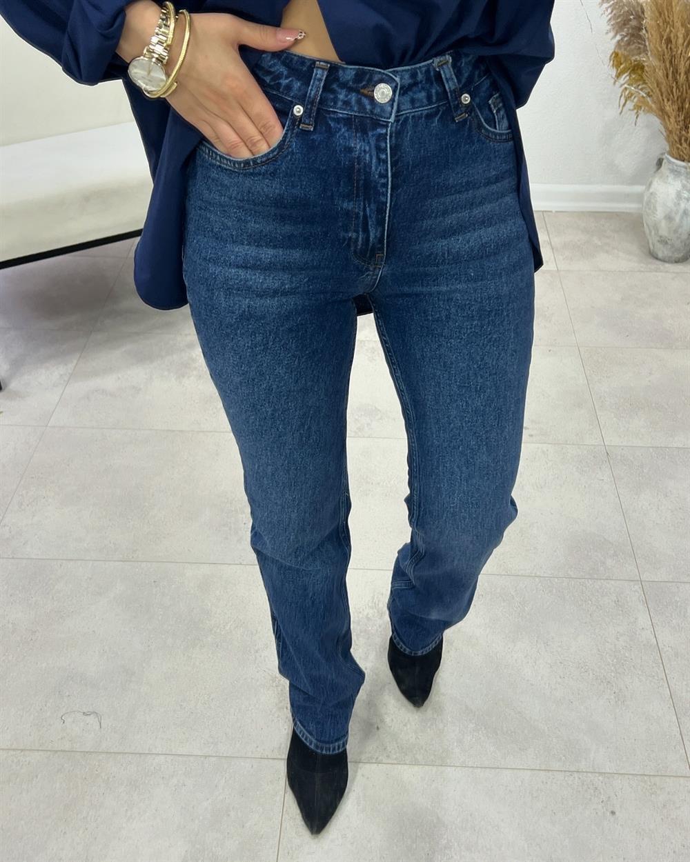 Hafi̇f Li̇kra Taşlanmiş Laci̇verti̇ Palazzo Jean