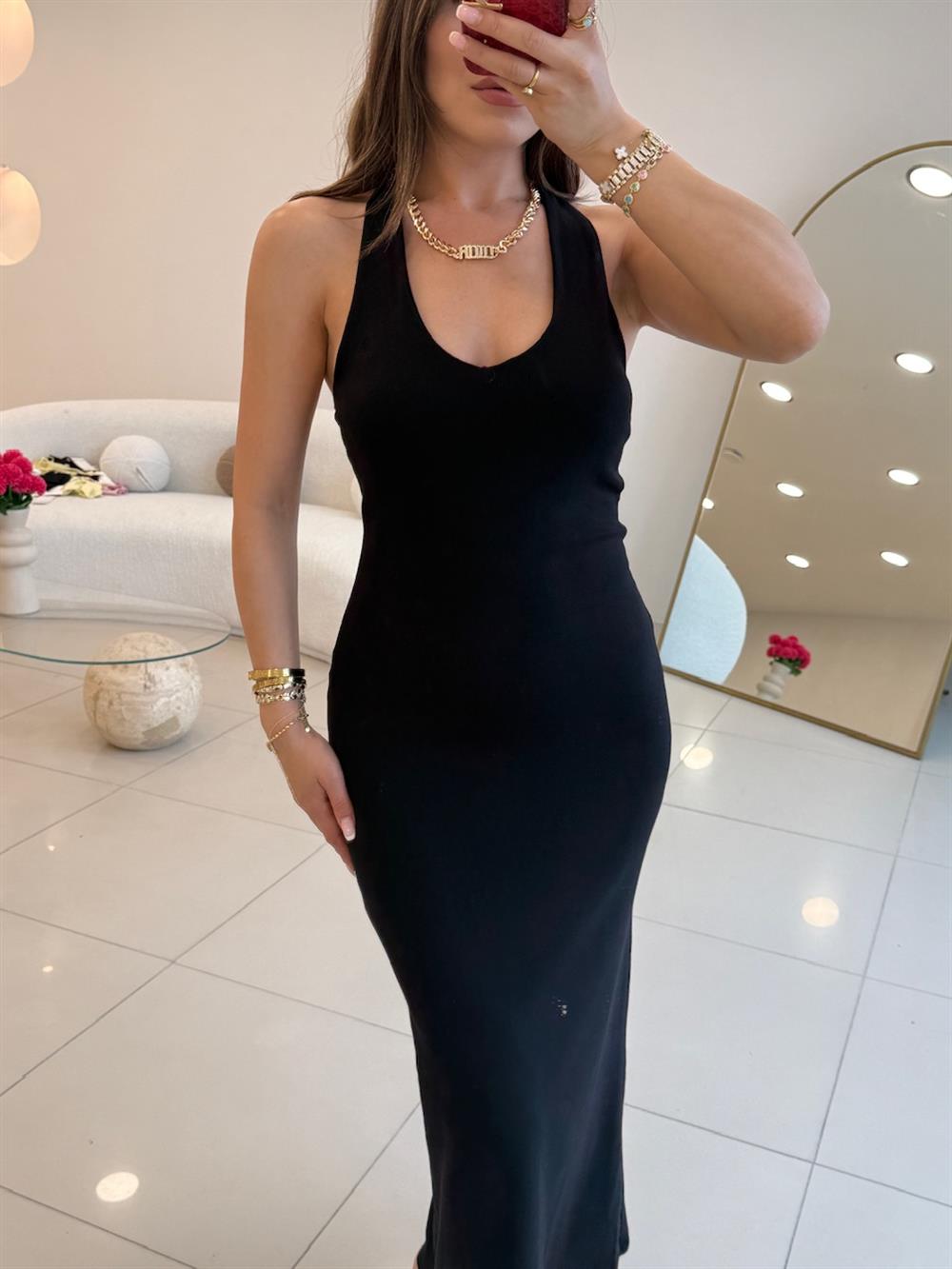 HALTER YAKA SIRT DEKOLTELİ ELBİSE