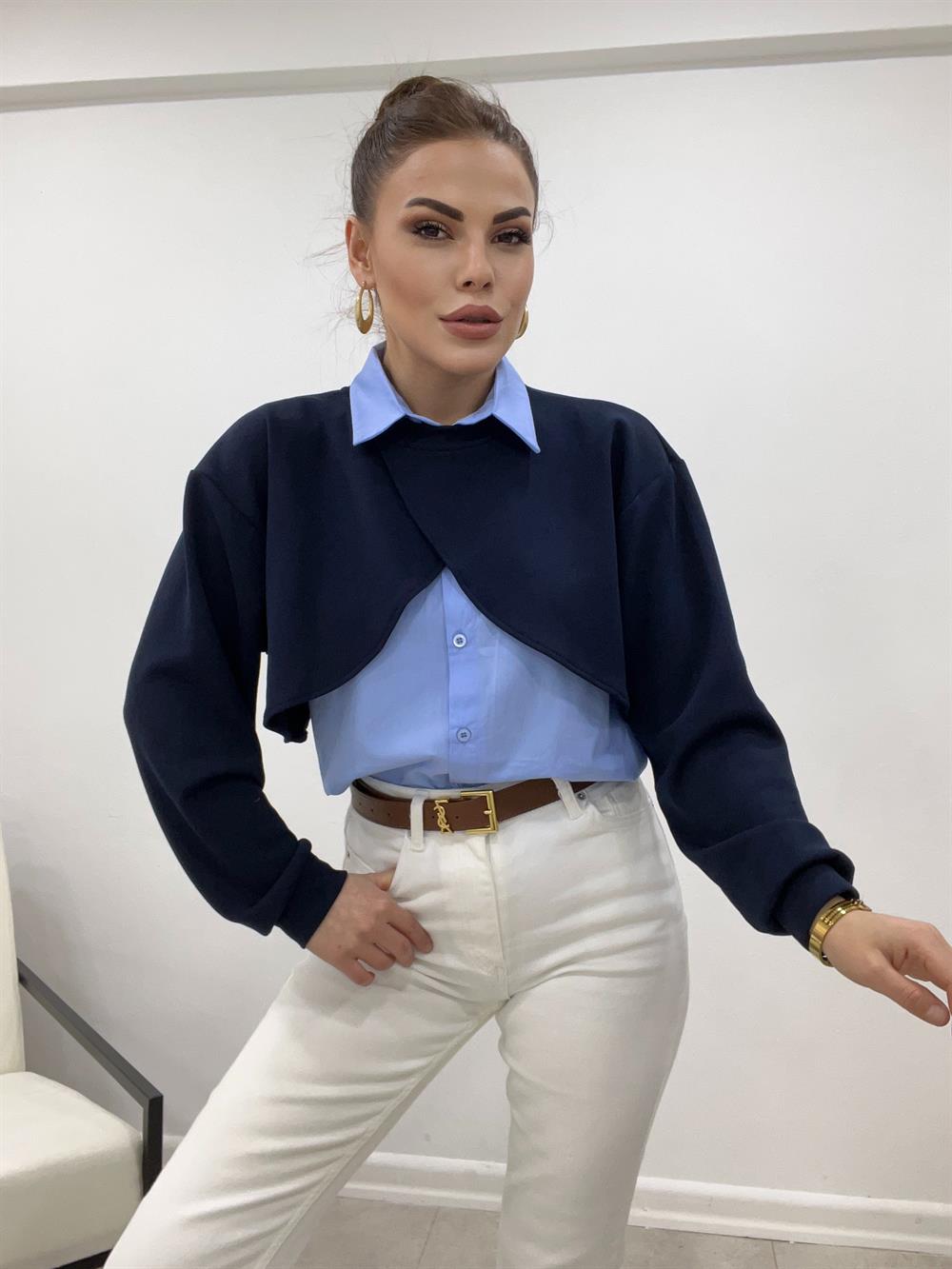 İki̇ Parça Tasarim Twist Model Bluz Laci̇vert