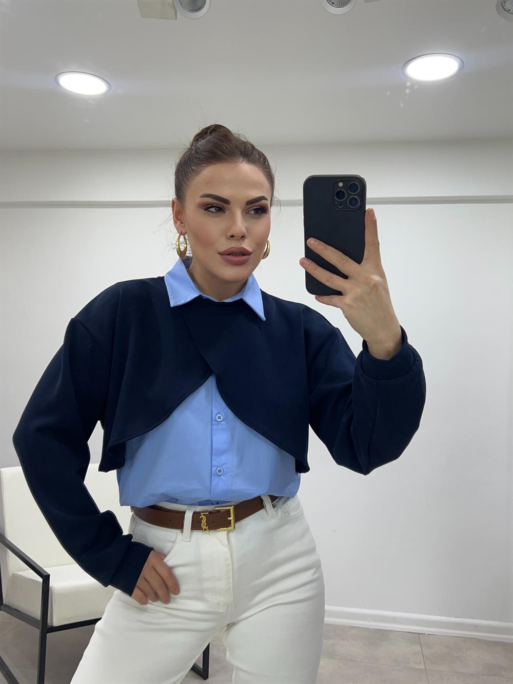 İki̇ Parça Tasarim Twist Model Bluz Laci̇vert