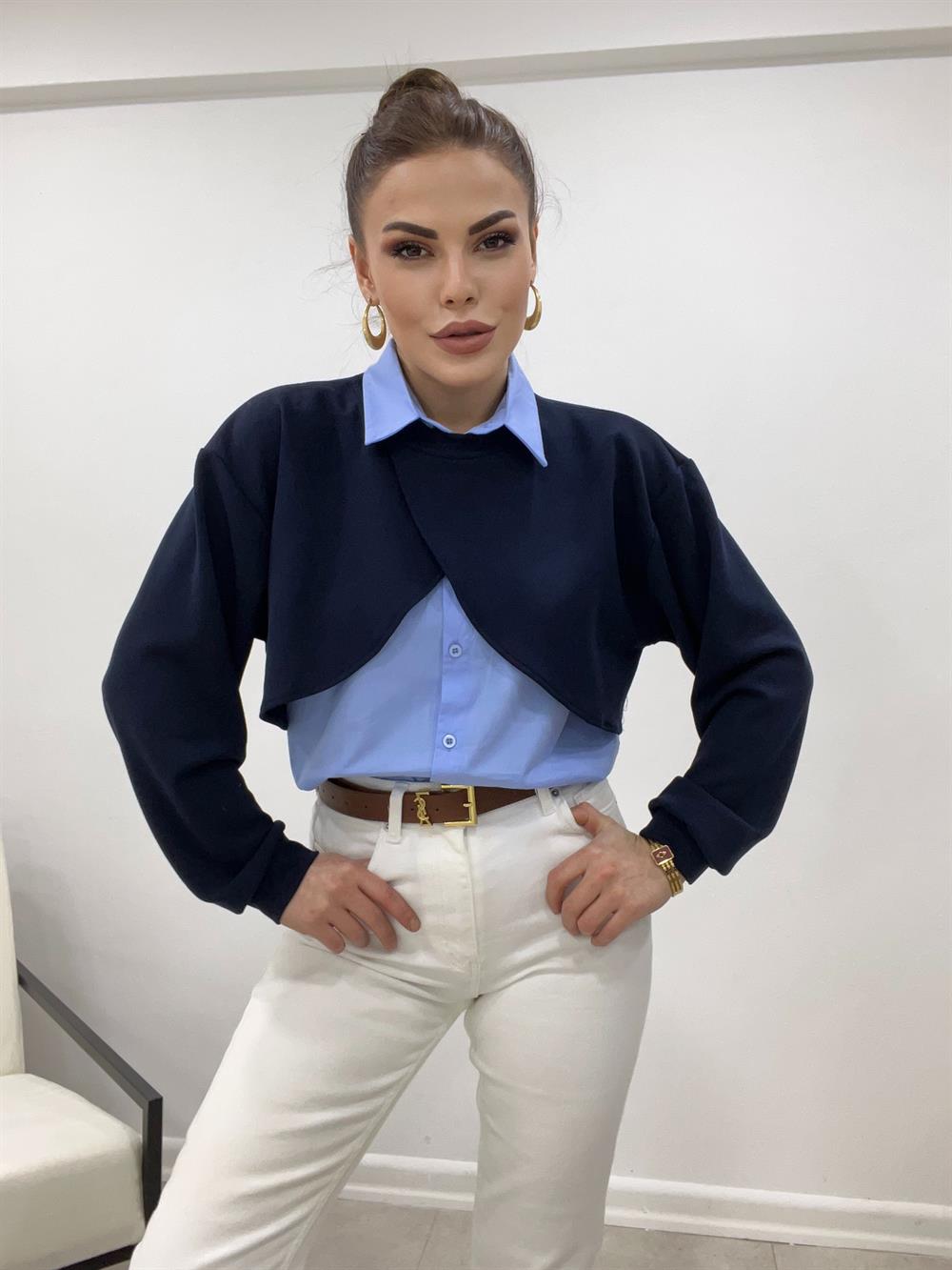 İki̇ Parça Tasarim Twist Model Bluz Laci̇vert