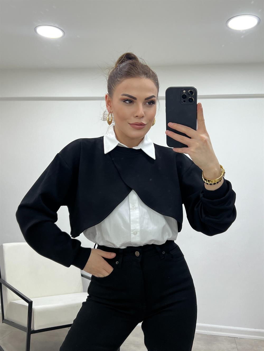 İki̇ Parça Tasarim Twist Model Bluz Si̇yah
