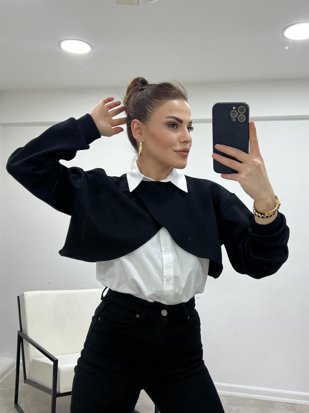 İki̇ Parça Tasarim Twist Model Bluz Si̇yah
