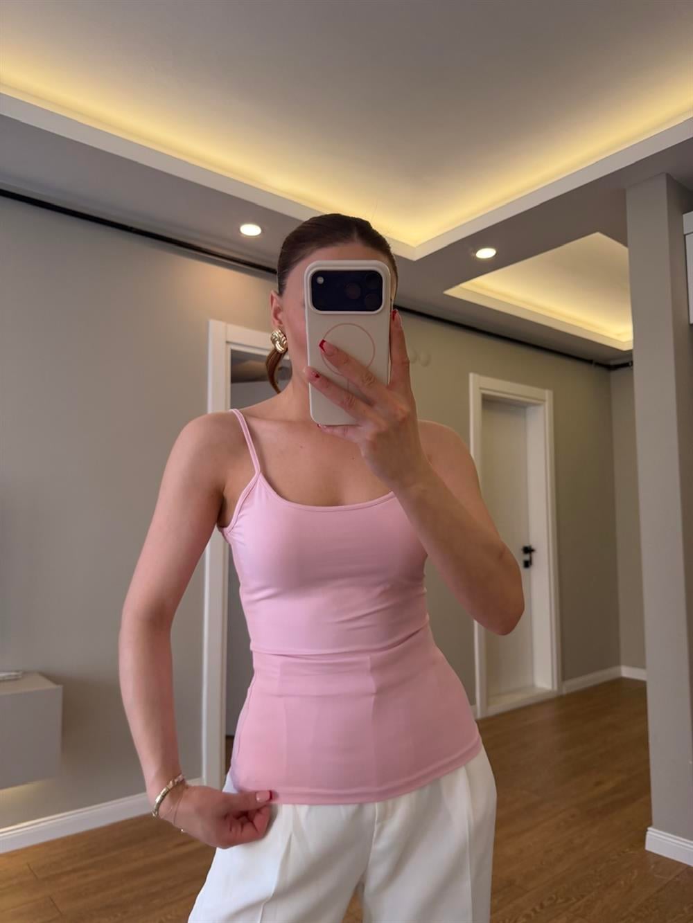 İNCE ASKILI DLVN ATLET TOZ PEMBE
