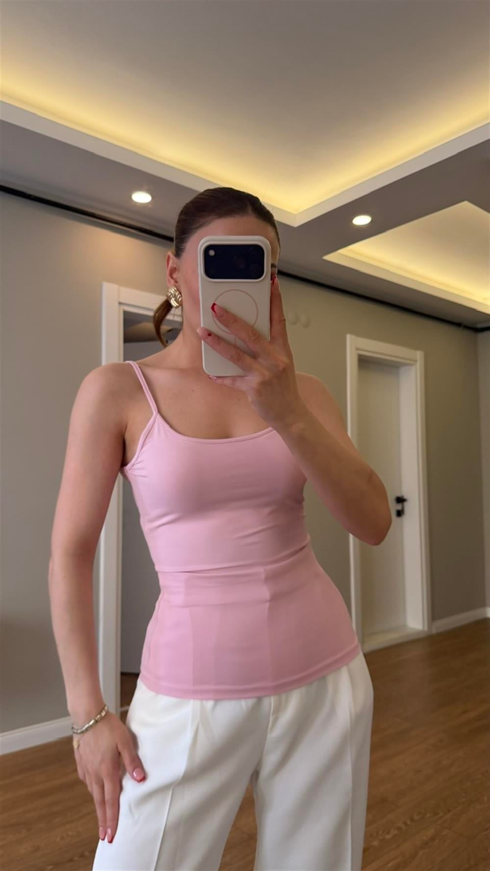 İNCE ASKILI DLVN ATLET TOZ PEMBE