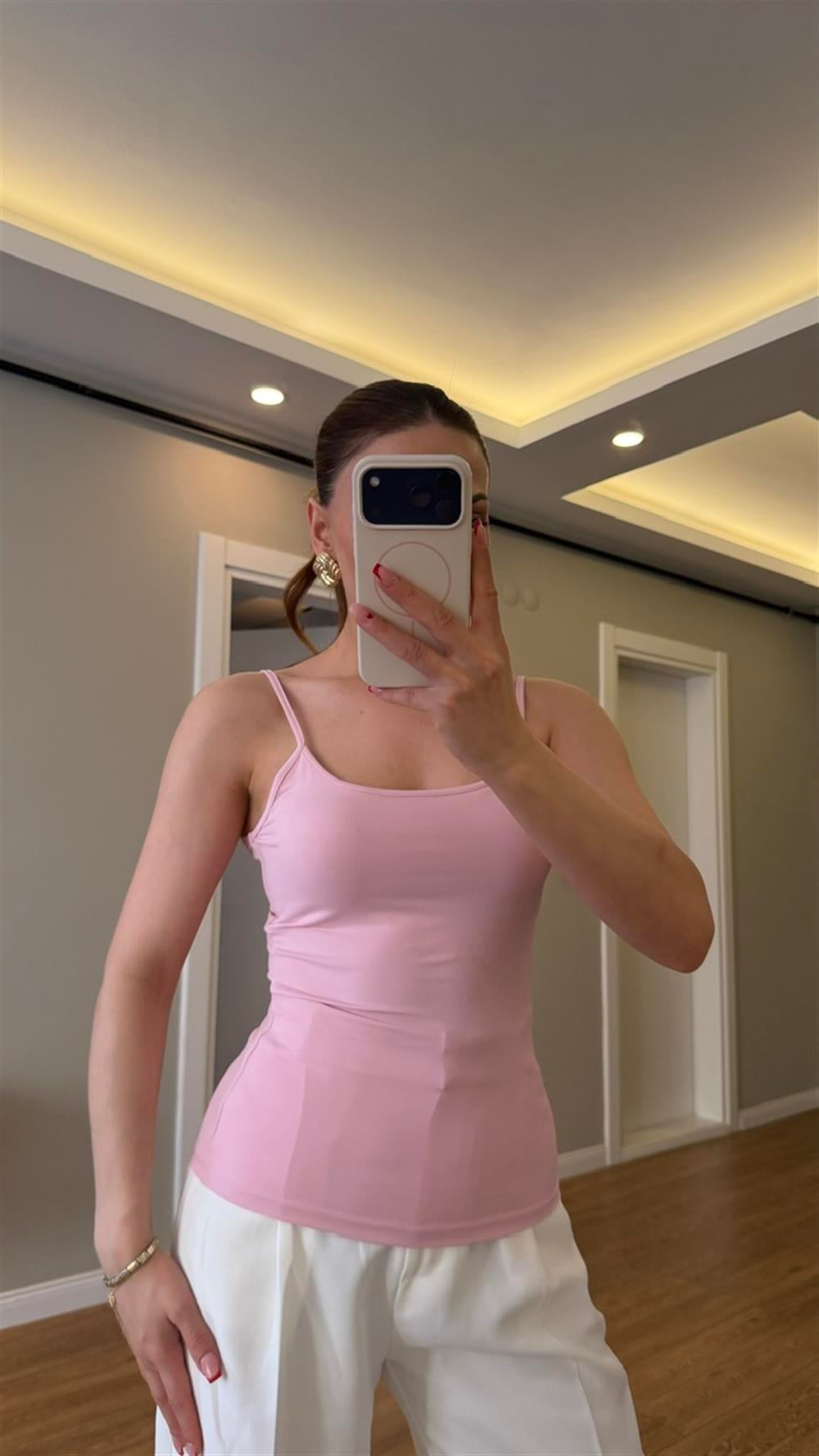İNCE ASKILI DLVN ATLET TOZ PEMBE