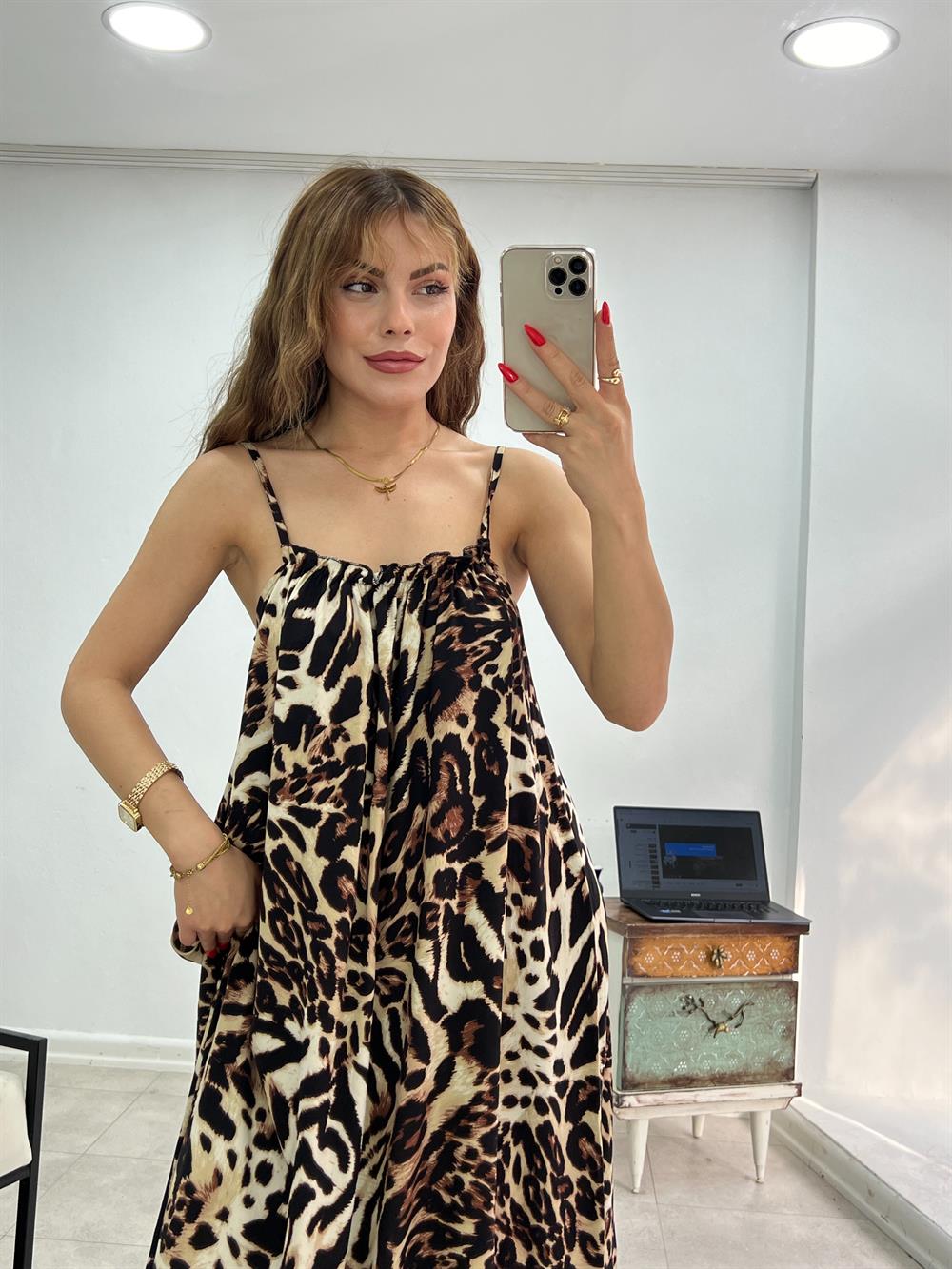 İnce Askili Leopar Salaş Elbi̇se