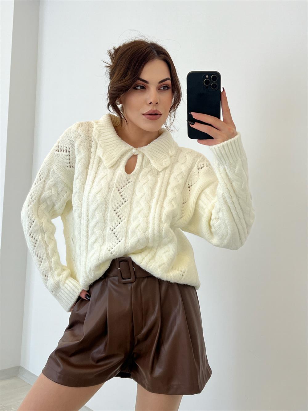 İnci̇li̇ Polo Yaka Ekru Kazak