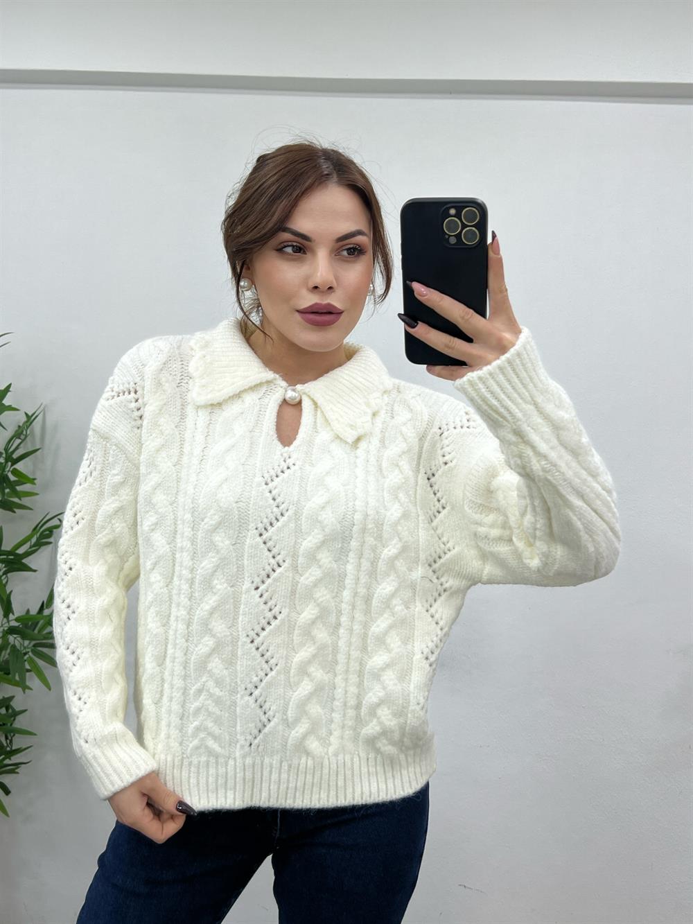 İnci̇li̇ Polo Yaka Ekru Kazak