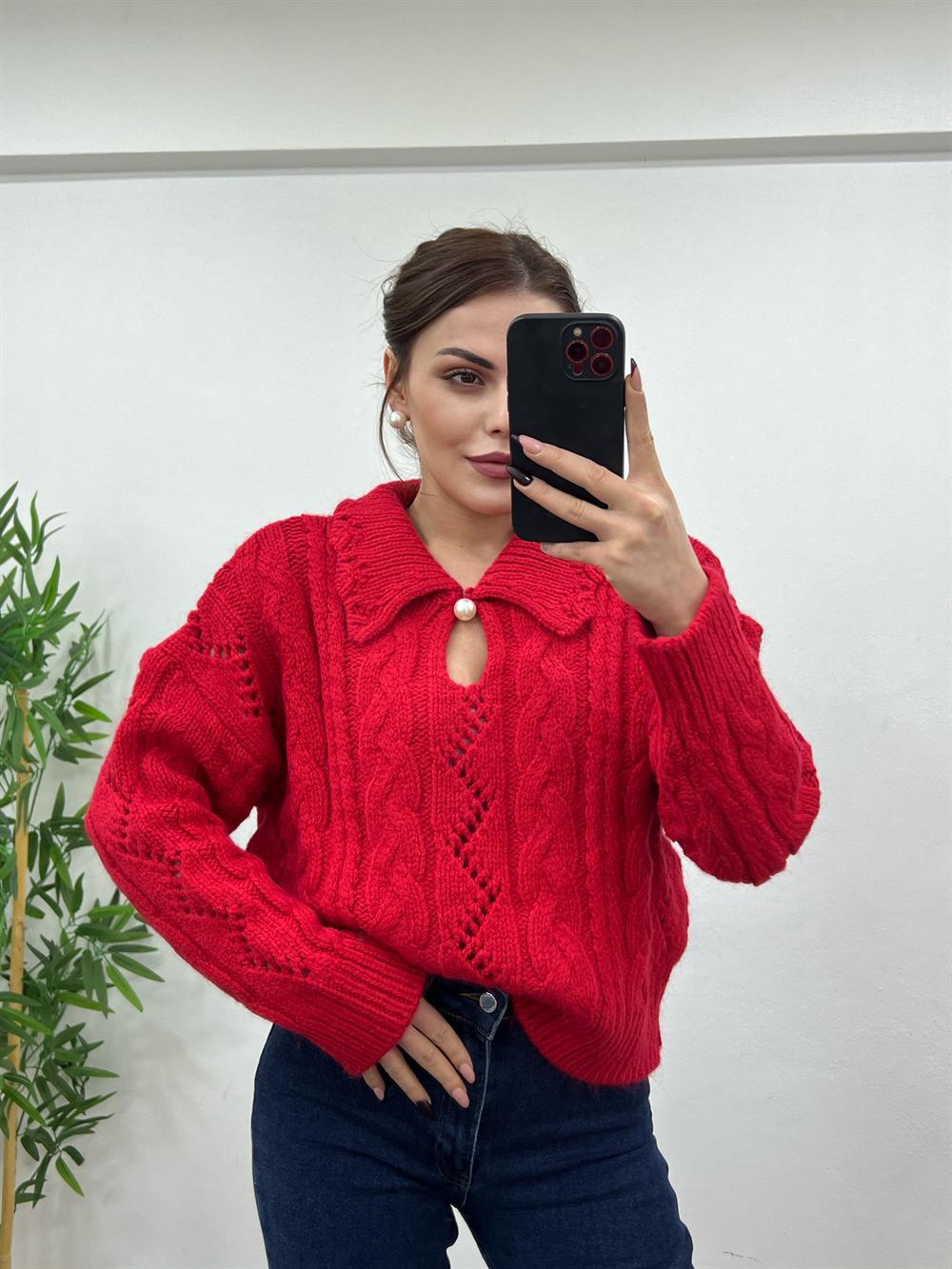 İnci̇li̇ Polo Yaka Kirmizi Kazak