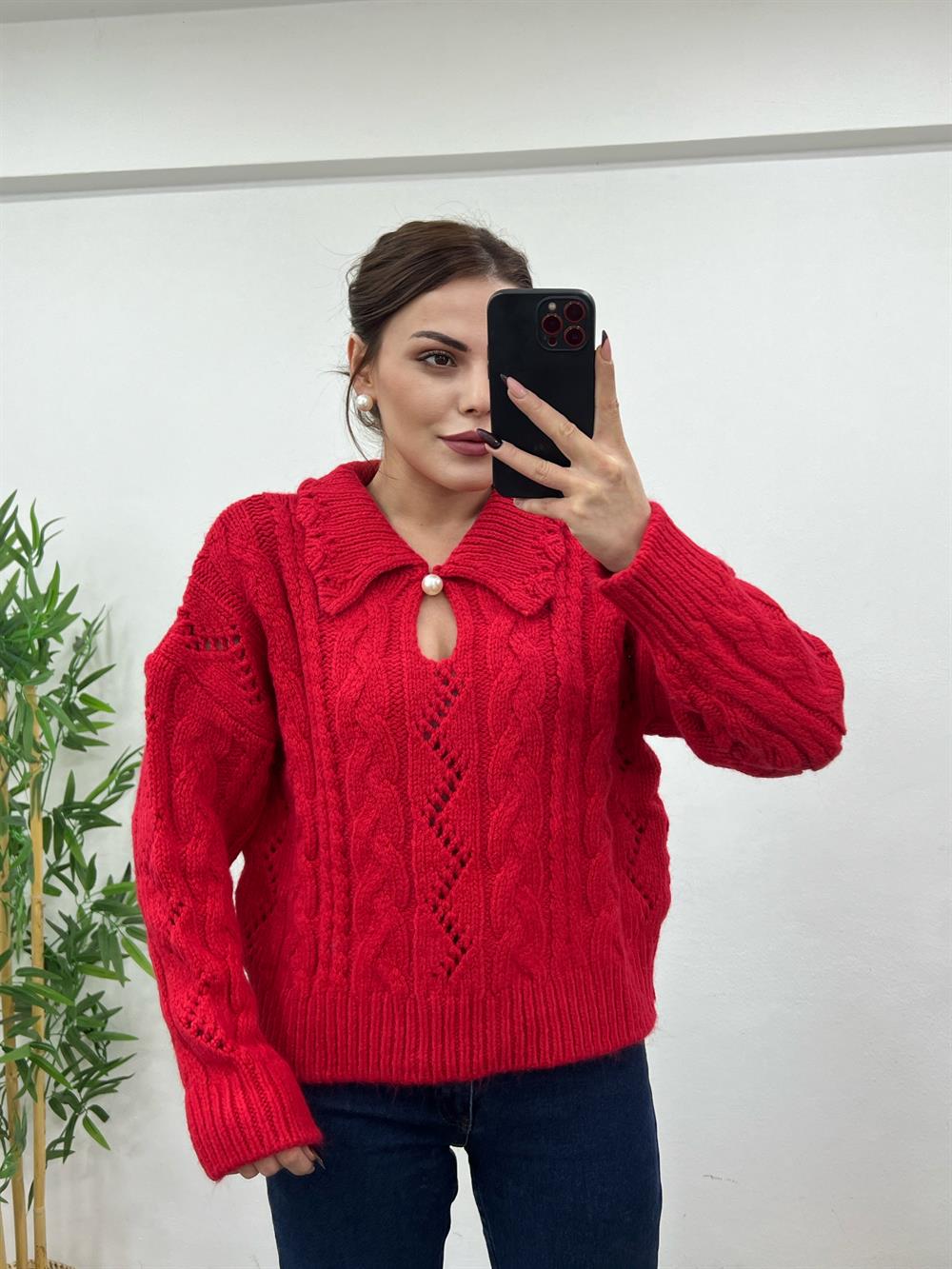 İnci̇li̇ Polo Yaka Kirmizi Kazak