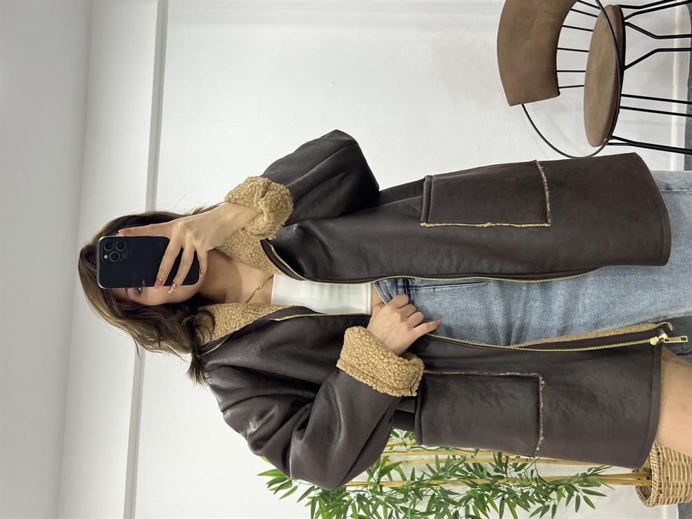 Kahve Kürklü Deri̇ Mont