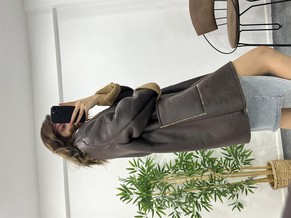 Kahve Kürklü Deri̇ Mont