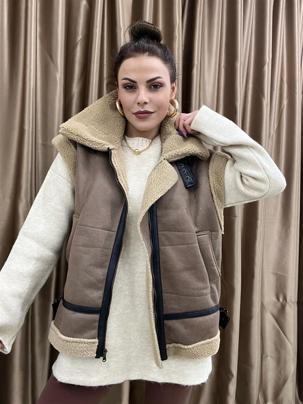 Kahve Kürklü Yelek