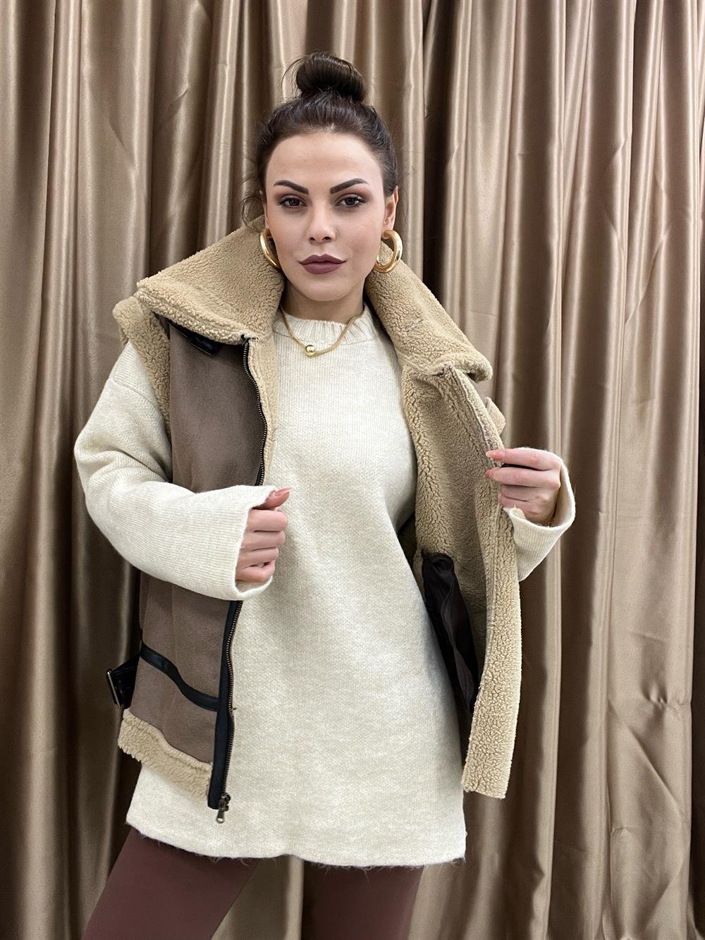 Kahve Kürklü Yelek