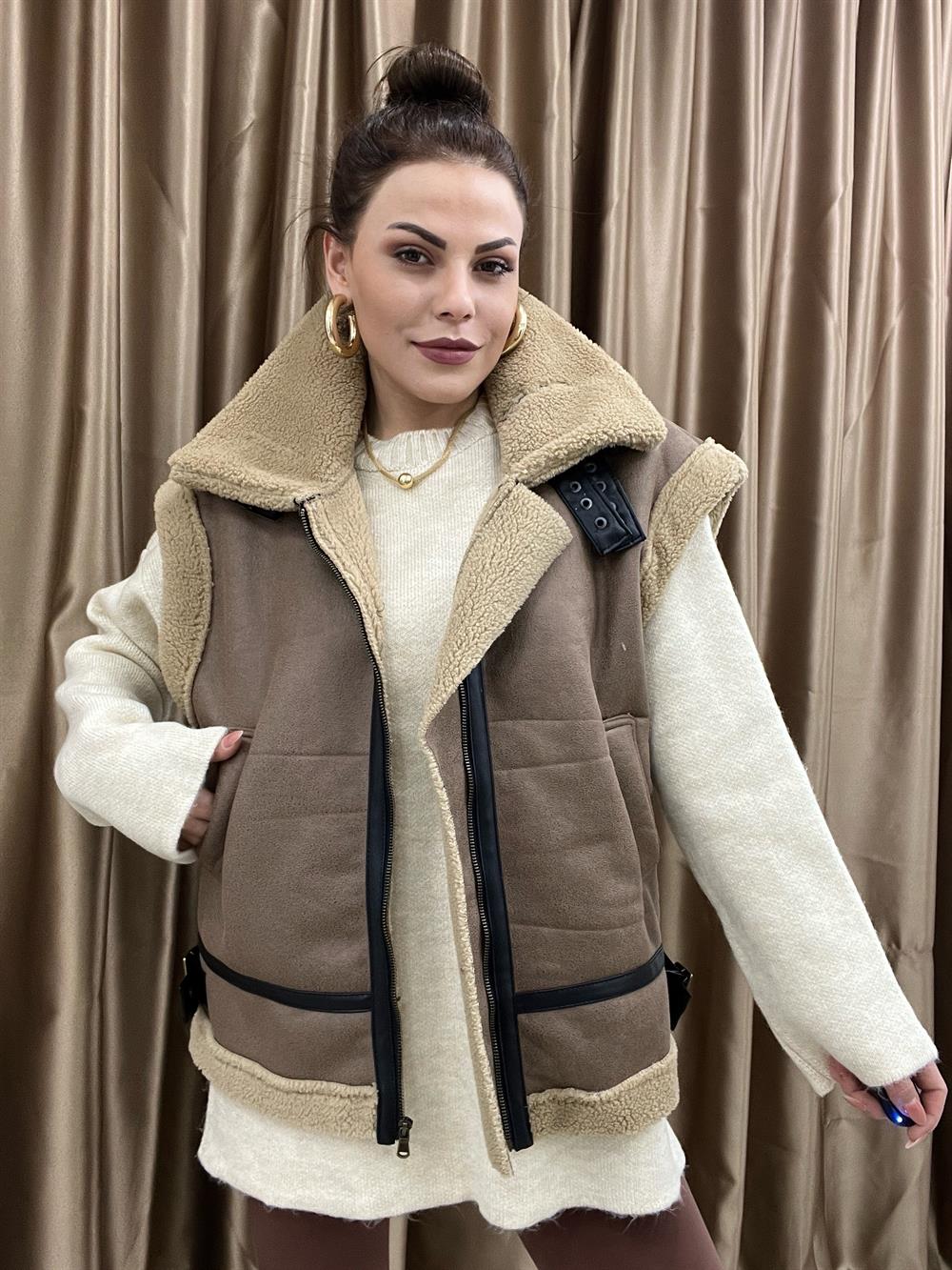 Kahve Kürklü Yelek