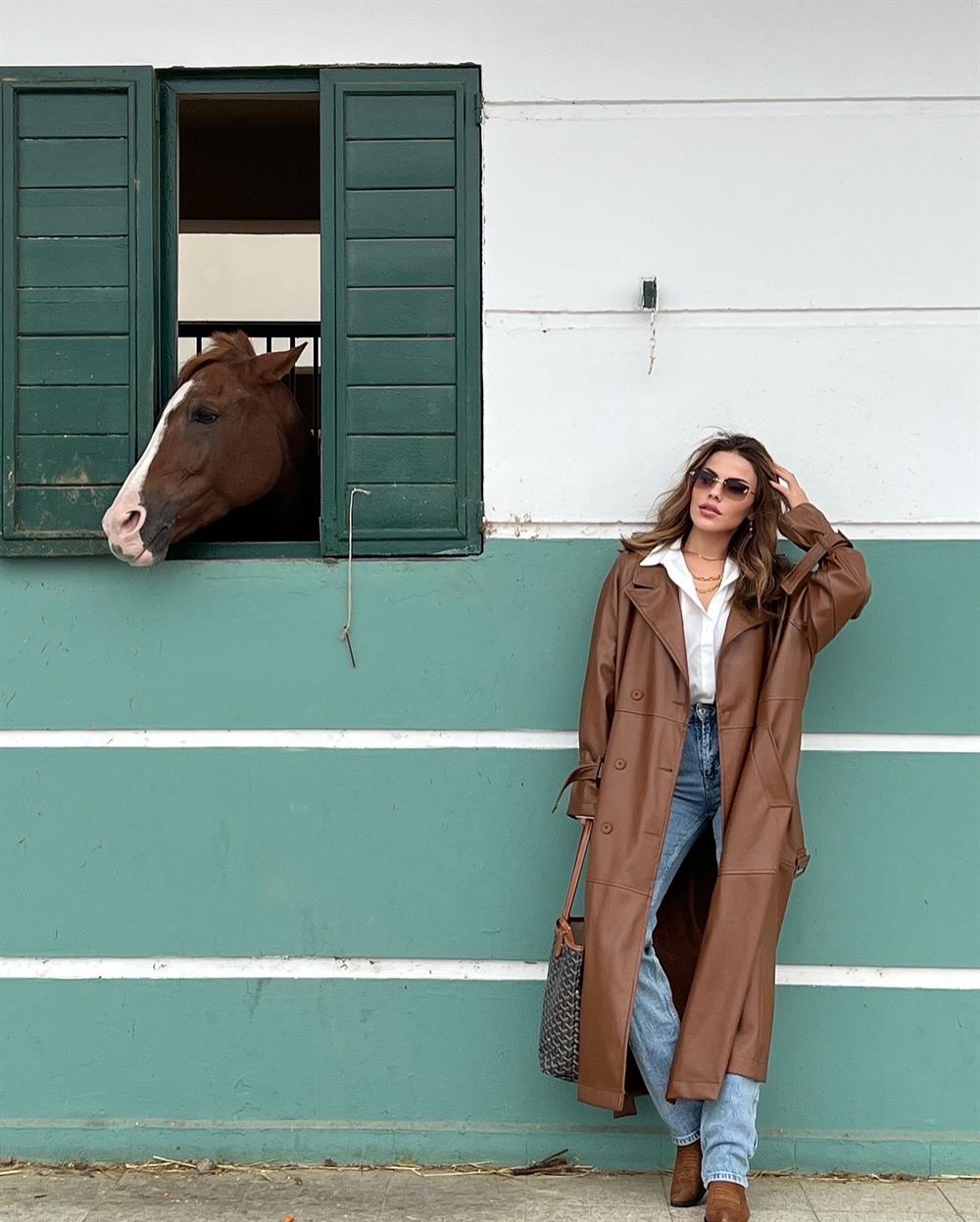 Kahve Kuşakli Premi̇um Seri̇ Deri̇ Trençkot