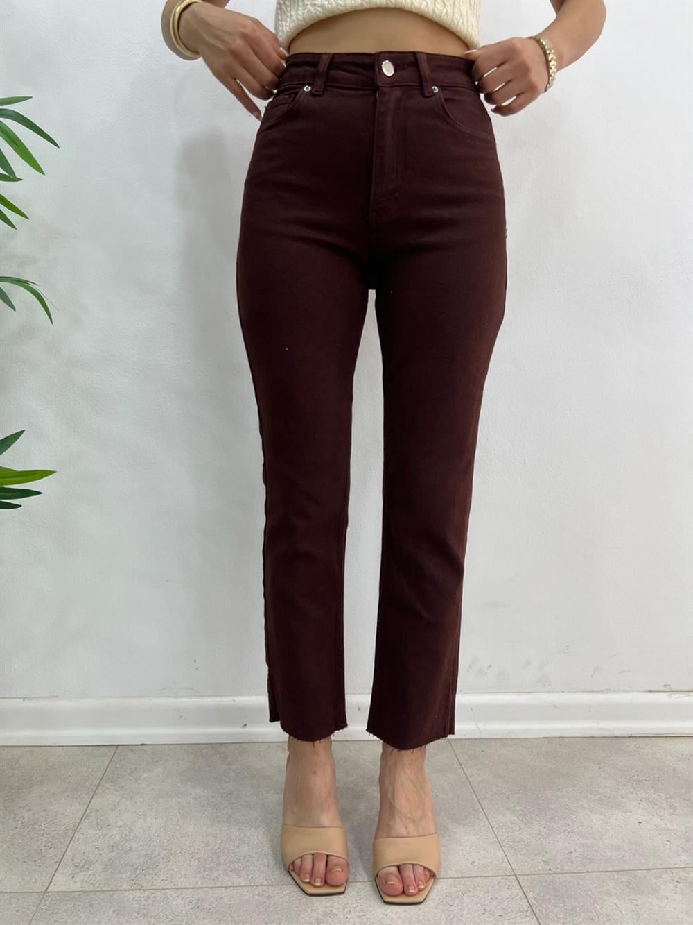 Kahve Likralı Mom Jean  