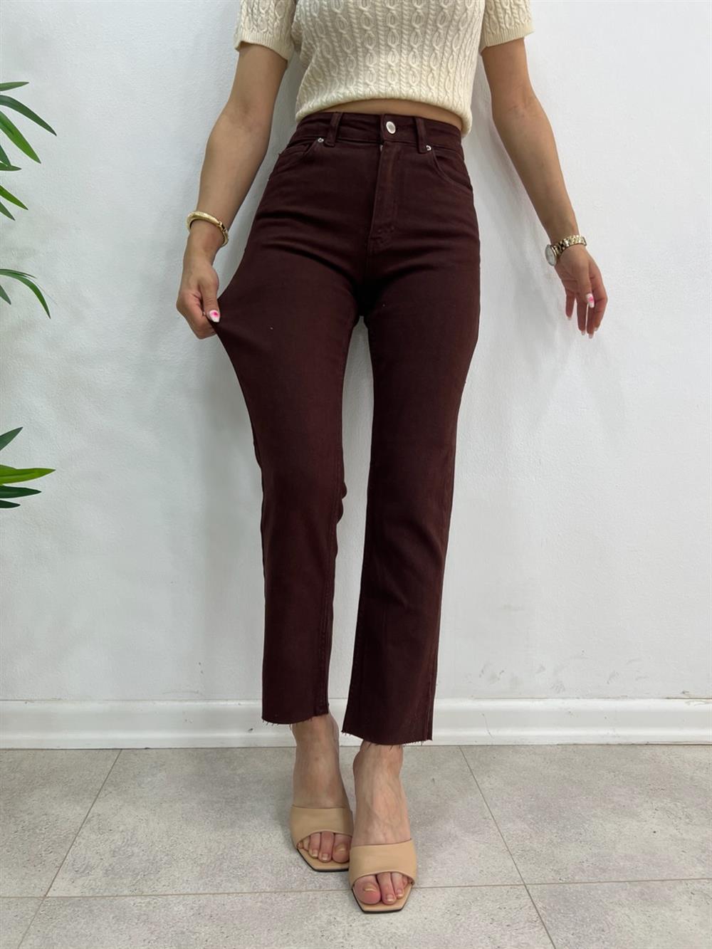 Kahve Likralı Mom Jean  