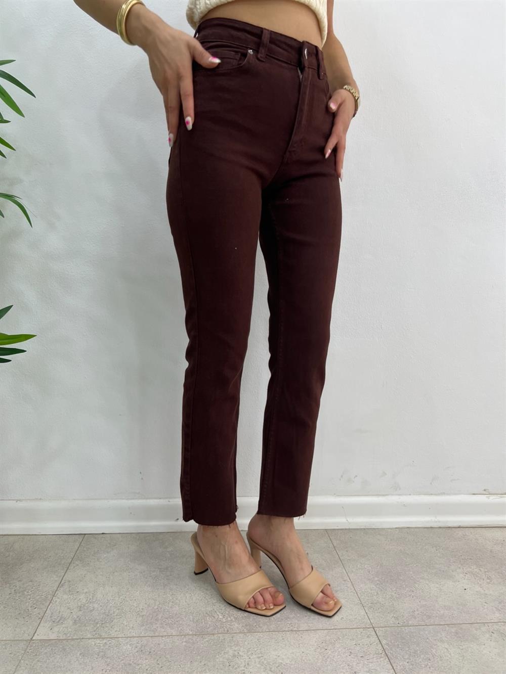 Kahve Likralı Mom Jean  