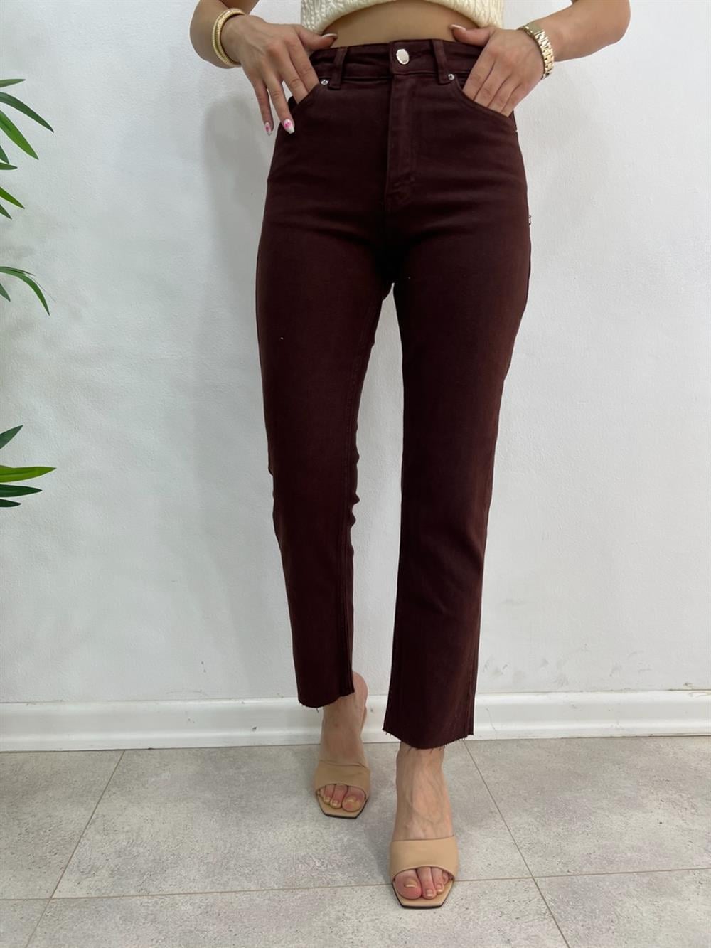 Kahve Likralı Mom Jean  