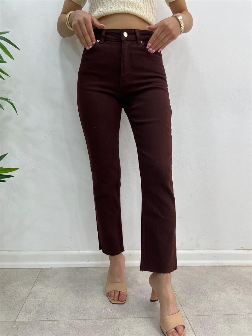 Kahve Likralı Mom Jean  