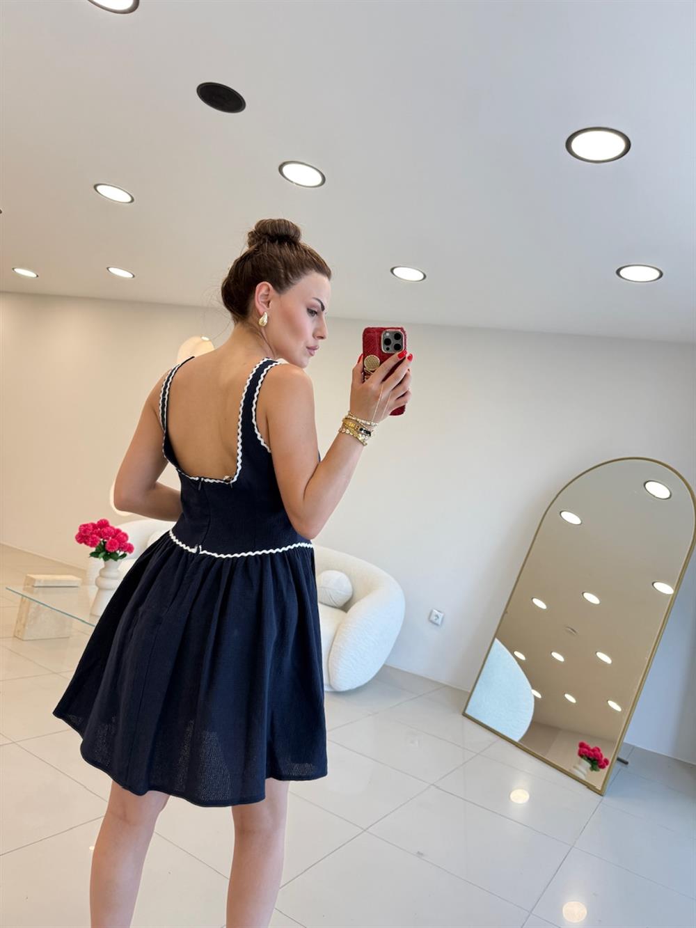 KALIN ASKILI BİYELİ ELBİSE LACİVERT