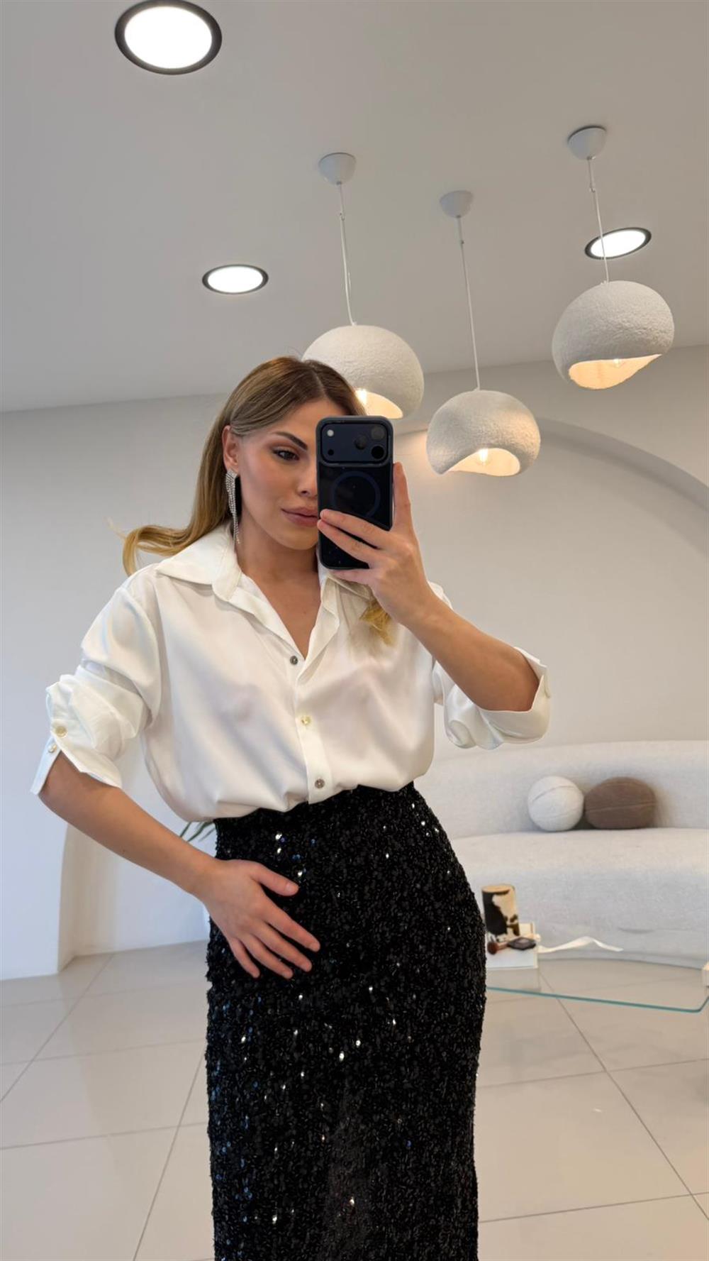 KALIN MANŞET ÇİFT DÜĞME SATEN GÖMLEK BEYAZ