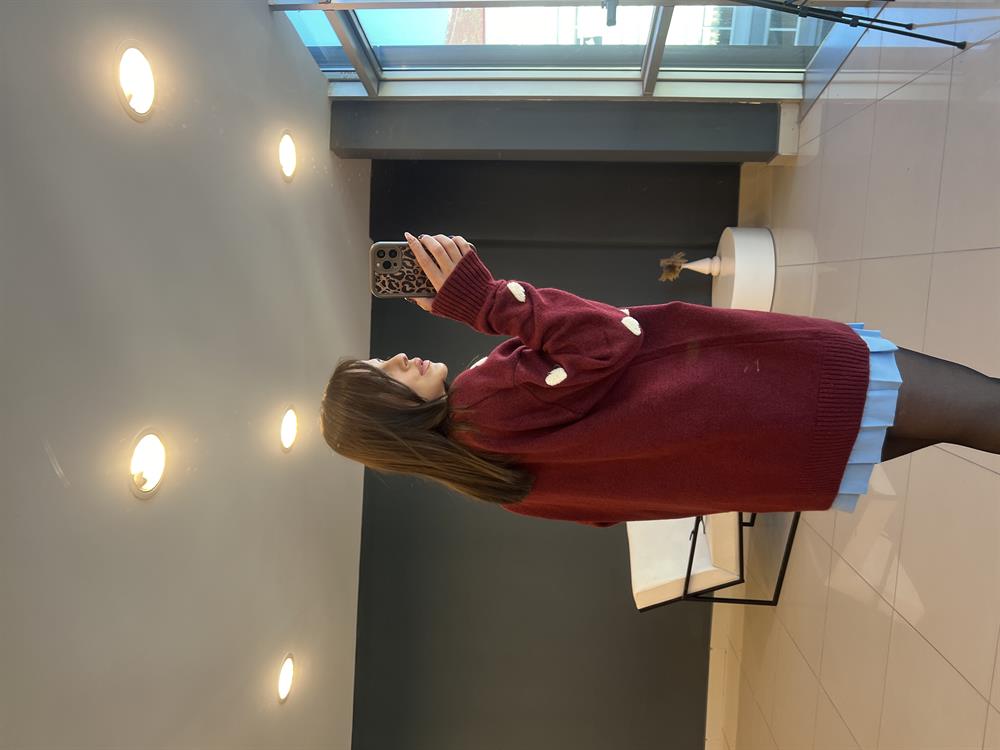 Kalp İşlemeli̇ Kazak Bordo