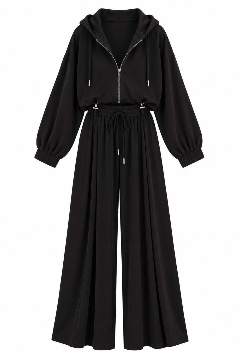 Kapşonlu Kısa Bel Büzgülü Modal Takım Siyah