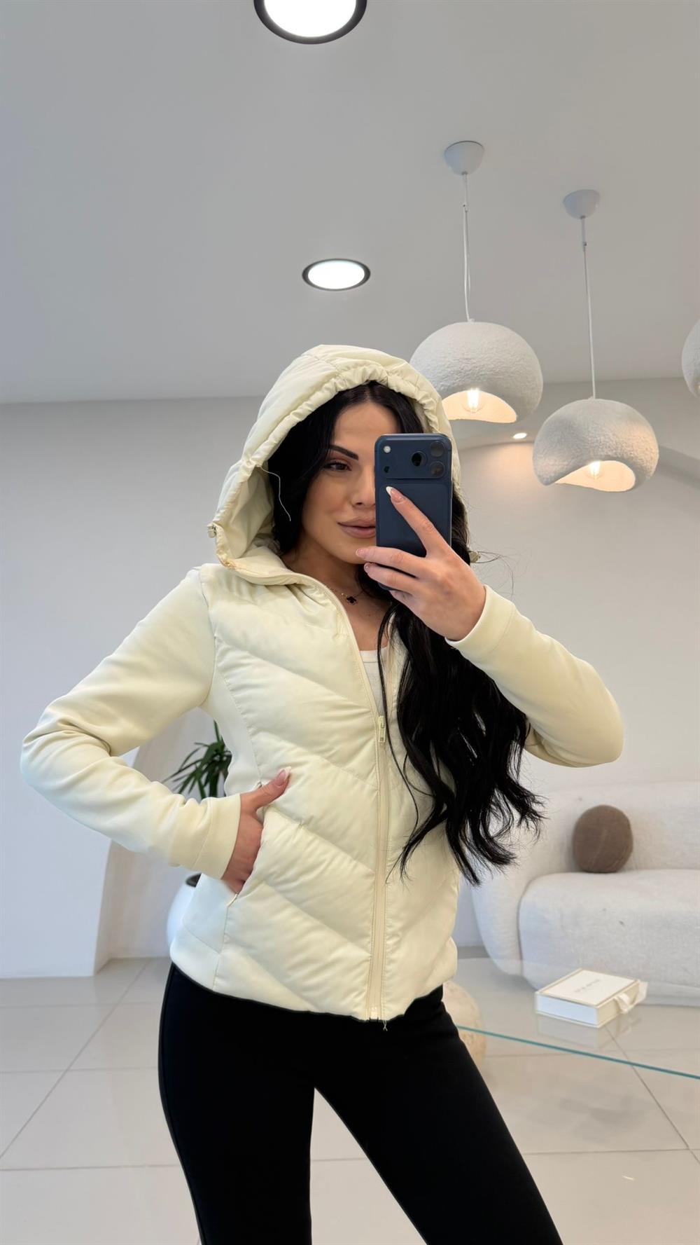 KAPŞONLU ŞİŞME MONT EKRU