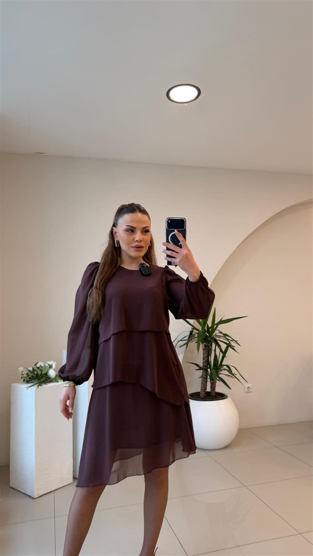KATKAT KAHVERENGİ TÜL ELBİSE
