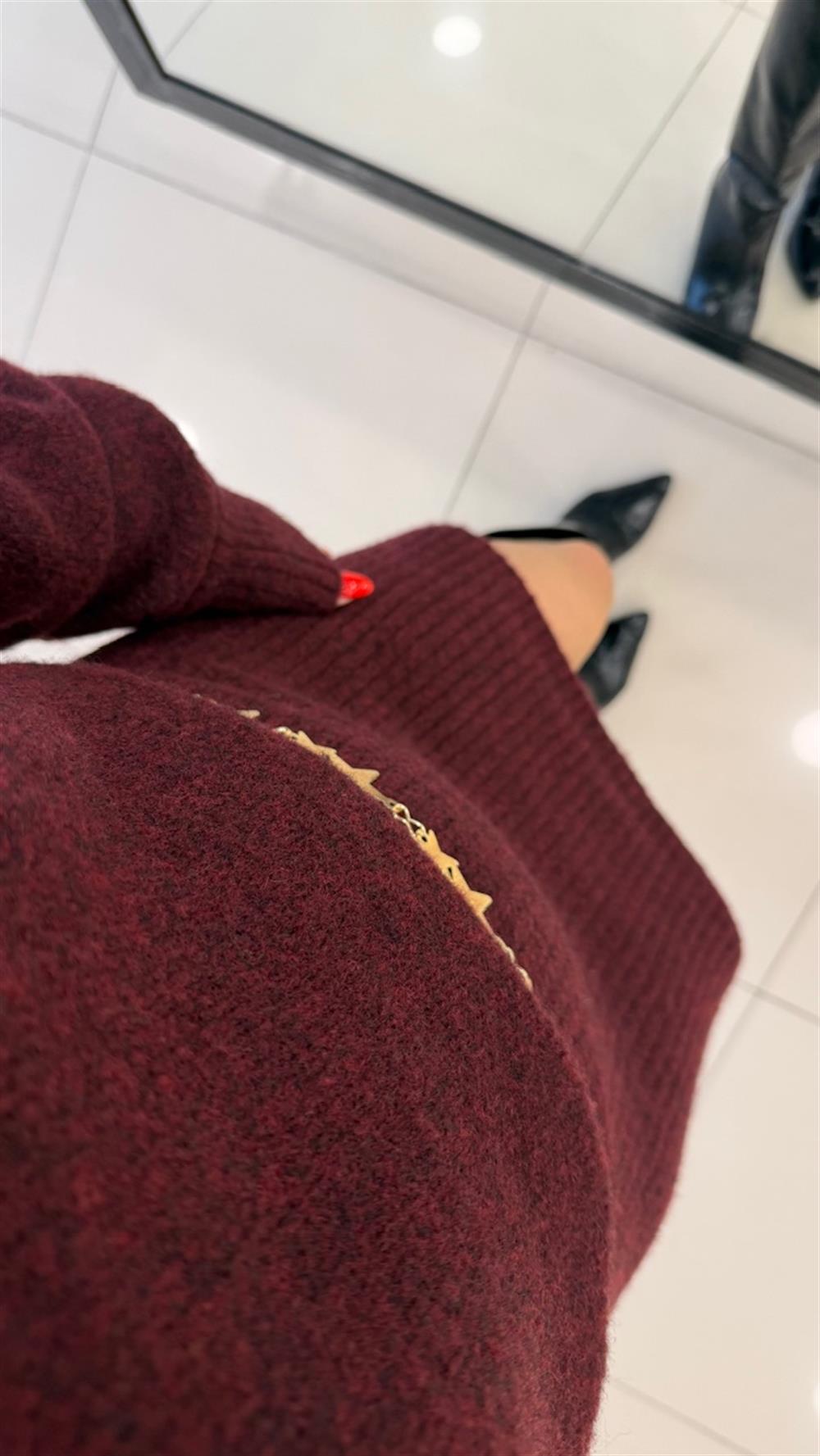 KAYIK YAKA TRİKO ELBİSE BORDO